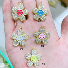 CZ8349 Jewelry Supplies Gold CZ Micro Pave Chrysanthemum Daisy Flower Pendants,CZ Diamond Enamel Smiley Floral Flower Charms