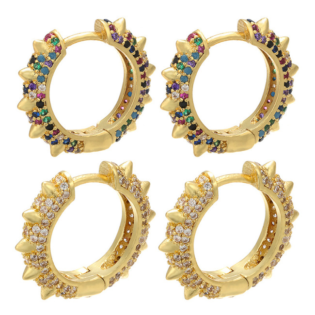 EC1207 Chic Spike hoops Gold Plated Diamond Micro Pave CZ Spike Huggie Hoop Earrings for Women
