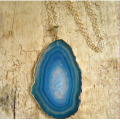 NE2140 Fashion Turquoise Blue Agate Geode Slice pendant necklace,Fashion Chunky Necklace