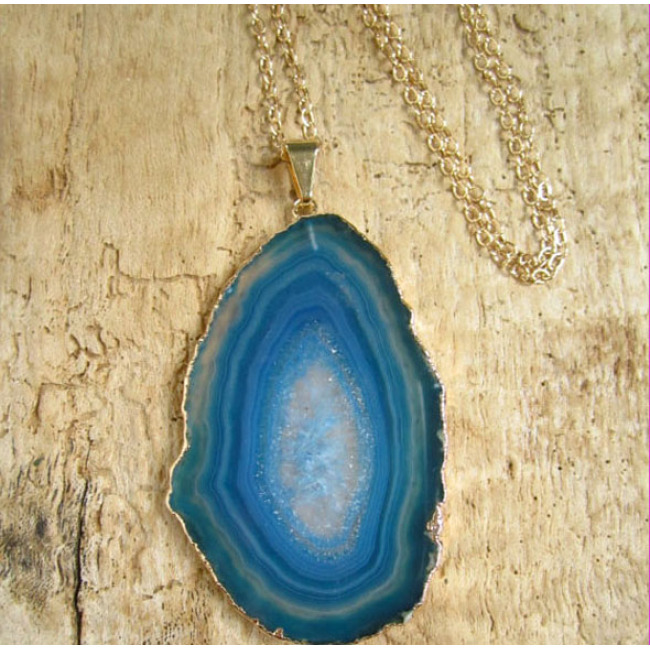 NE2140 Fashion Turquoise Blue Agate Geode Slice pendant necklace,Fashion Chunky Necklace