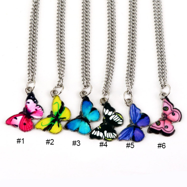 NM1026 Chic Rainbow Enamel Butterfly Charm Pendant Chain Necklace for Girls Ladies