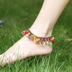 AS1010 Vintage Handmade Turquoise Beaded Star and dolphin Fish Charm Macrame Anklets for Women, Boho Bohemian Anklet for Girls