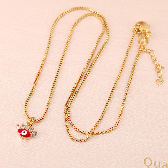 NZ1155 Chic Dainty Tiny Enamel Gold Plated Zircon Diamond CZ Micro Paved Evil Eyes Charm Chain Protection necklace