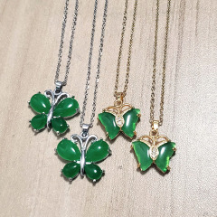 NN1135 stainless steel chain necklace natural stone jade butterfly necklace