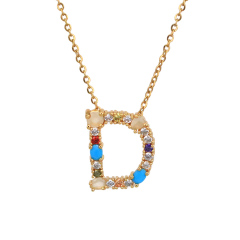 Brass 18k Gold Plated Jewelry A M 26 Rainbow Color Zircon Diamond Initial Letter Pendant Necklace Carta Joyas Collar