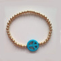 BRN1156 4mm Gold Beaded Howlite Peace Sign Bracelet,Elastic Bracelet
