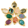 JF8711 Dainty Gold Plated Faceted Natural moonstone Semiprecious Stone Gemstone Oval Bezel Two Ring Connector