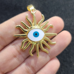 JS1552 18K Gold Plated Ancient Sun Pendant With Evil Eye,Celestial Sun God Sunburst Pendants