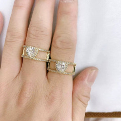 RM1200 New Dainty Minimalist Gold Plated Diamond CZ Micro Pave  Solitaire Bridal Triple  Double Stackable Open Rings