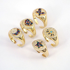 RM1409 Dainty Adjustable 18K Gold Plated CZ Micro Pave Heart Moon Crescent Star Butterfly Signet Dome Statement Ring,