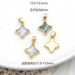 Hot Sale Dainty 18K Gold Plated Bezel Black Shell Geometric Moon Star Heart Connector Charm Pendants for Bracelet Necklace