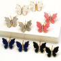 EC1734 Pretty Small Womens 18k Gold Plated Butterfly CZ Micro Paved Resin Acrylic Butterfly Stud Earrings for Women Girls