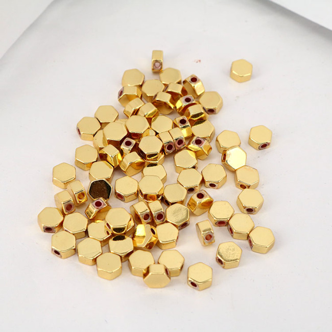 JS1226 Wholesale gold plated brass metal hexagonal spacer beads,gold Geometric hexagon beads