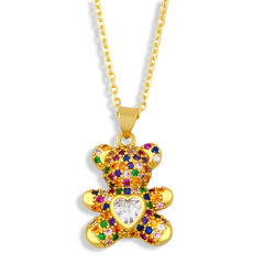 NZ1215 new model colored clear CZ diamond mirco pave bear heart charms Pendant Necklaces jewelry gifts for lady