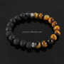 BRP1202 Fashion tigereye & black lava Beaded Men Elastic Bracelet