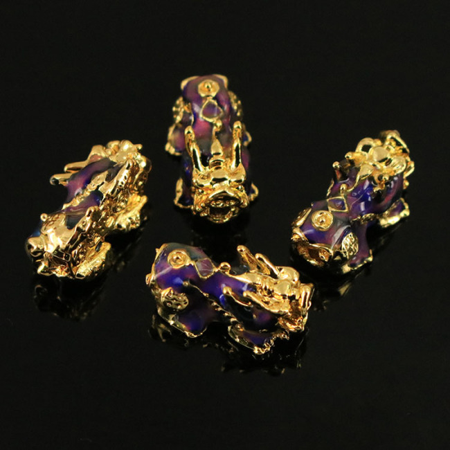 JS1459  24K Gold Plated Colour Changing Pixiu Pi Yao Beads for Lucky Bracelets Making Supplies