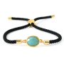 BN4014 Fashion Dainty Gold Bezel Natural Gemstone Charm Friendship Bracelet with Adjustable Rope Chain for Girls Ladies