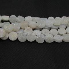 CR5176 Wholesale Sparkly White Druzy Coin beads,Titanium Quartz Druzy Round Beads