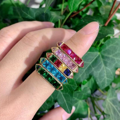 RM1267 New18K gold plated brass rainbow Colored CZ diamond micro pave Rectangle metal stackable Simple Rings for Ladies