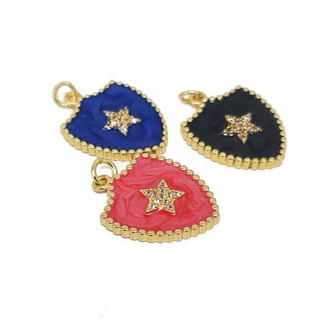 CZ8398 Gold Plated cz diamond pave enamel shield star charms Pendant gift for lady
