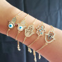 BC1268 Fashion Gold plated Brass CZ Micro Pave hamas palm hand chain with eyes wrist ladies  bracelet