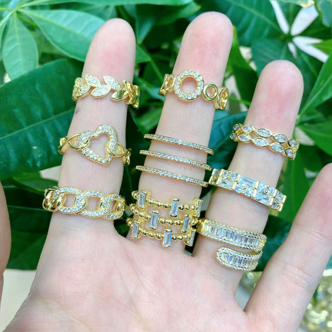 RM1329 New Unique 18k Gold Plated Diamond Cubic Zirconia CZ Paved  Lobster Clasp Shape Rings for Women Girls