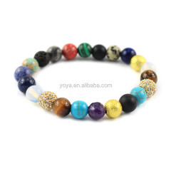 BRP1528 Fashion Colorful Gem Stone Bracelets, Gold bling Crystal pave Bead Elastic Bracelet