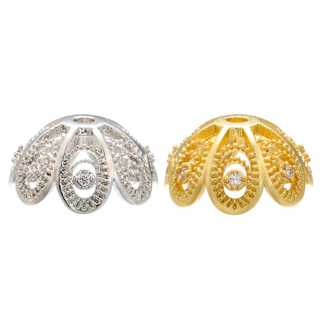 CZ7954 Fashion Jewelry Diy Supplies CZ Micro Pave Flower Shape Bead Caps