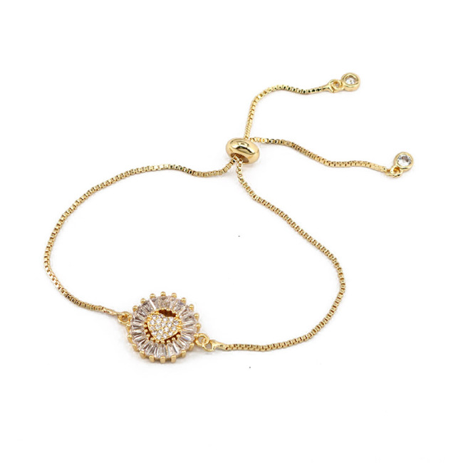 BC1267 Fashion  Charm Adjustable Gold plated Brass CZ Micro Pave colourful Heart Chain Wrist Ladies  Bracelet