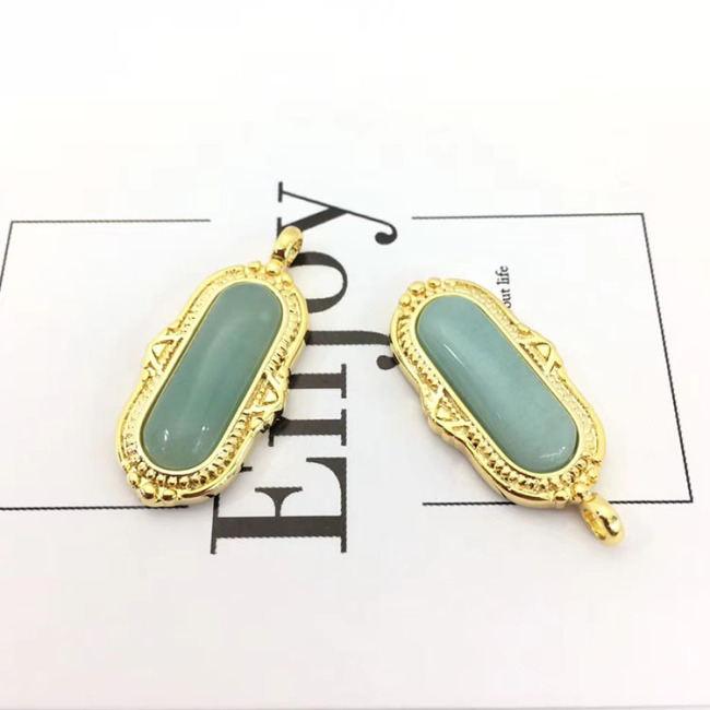 JF7300 New Chic Gold Plated Bezel Gemstone Semiprecious Stone Rectangle Bar Jewelry Pendants