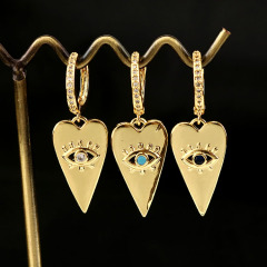 EC1647 Hot Sale  CZ micro pave evil eyes huggie earrings,diamond long heart eye huggie earrings jewelry for women
