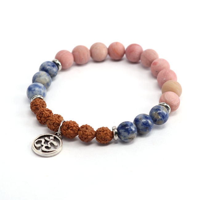 BN1218 Rudraksha gemstone beads elastic bracelet with om charm,Zen Spiritual Bracelets