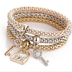 BT1006 Fashion Silver Rose Gold Gold Plated Popcorn Corn Chain Stacking Bracelet with Crystal Pave Butterfly Charm