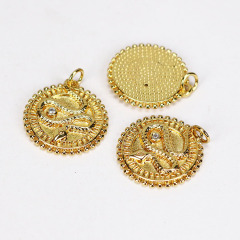 CZ8102 High Quality Gold CZ Micro Pave Snake Triangle Pendant, Roundel Disc Micro Pave Charm for Jewelry Making