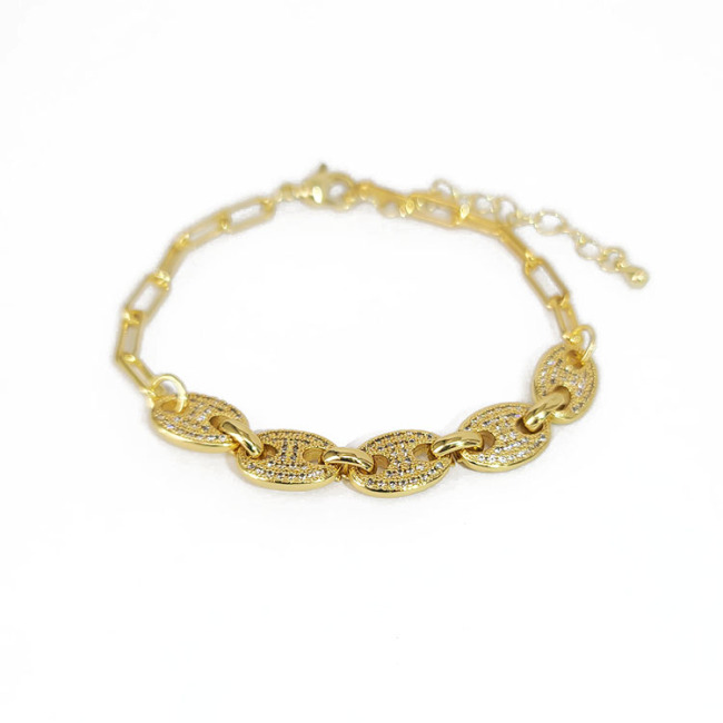 BC1326 Fashion Gold Plated Zircon CZ Micro Pave Curb Cuban Heart Coffee Bean Link Chain Adjustable Bracelets for Women