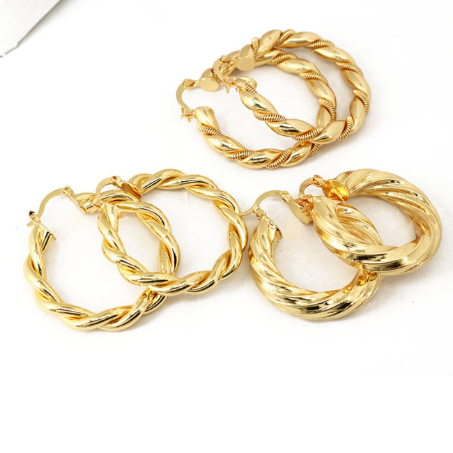 EM1156 Large Bohemian Bold 18k Gold  PlatedTwisted Hoop Earrings, Bolo Chunky Circle Earrings, Gold Statement Hoops for Women