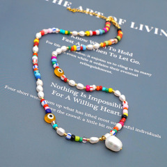 NP1002 Chic Bohemian Gold Rainbow Evil Eyes Beaded Pearl Statement Pendant Layering Necklace Jewelry NP1002 Chic Bohemian Gold Rainbow Evil Eyes Beaded Pearl Statement Pendant Layering Necklace Jewelry