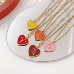 NS1230 18k gold plated stainless steel enamel heart zodiac sign necklace