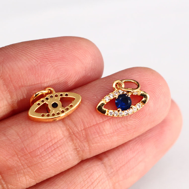 CZ8214 Mini Jewelry Supplies CZ Micro Pave Evil Eyes Charms,Tiny Small CZ Diamond Blue Evil Eyes Charms for Jewelry making