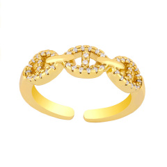 RM1197 New Dainty Minimalist Gold Plated Diamond CZ Micro Pave Fe Cross Heart Safety Pin Oval Double Stack Cocktail Rings