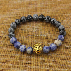 BRA1187 zinc alloy lion head bracelet with natural stone beads