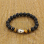 BRU0728 lava and tigereye beaded lucky silver buddha head bracelet for boyfriend gift