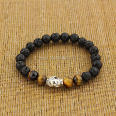 BRU0728 lava and tigereye beaded lucky silver buddha head bracelet for boyfriend gift BRU0728 lava and tigereye beaded lucky silver buddha head bracelet for boyfriend gift