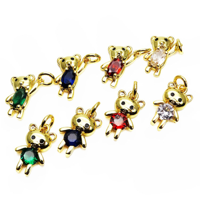 CZ8525 18K Gold Plated Over Brass CZ Paved Cute Bear Charm Pendants