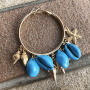 EM1065 Hawaiian Beach Vacation or Daily Wear Hoop Sea Shell Earrings for Women - Cowrie Shell Dangle Earrings