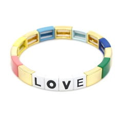 BM2011 New 2019 Popular Enamel Rainbow Brite Alphabet Love Enameled Crush Colorful Tile Elastic Bracelet
