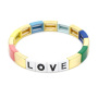 BM2011 New 2019 Popular Enamel Rainbow Brite Alphabet Love Enameled Crush Colorful Tile Elastic Bracelet