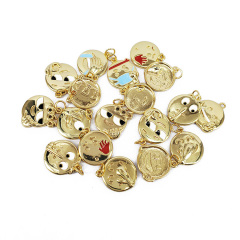 JS1542 Fun 18k Gold Plated Smiley Happy Face Emoticon Emoji Charm Pendants for Bracelet Necklace Earring Making Supplies
