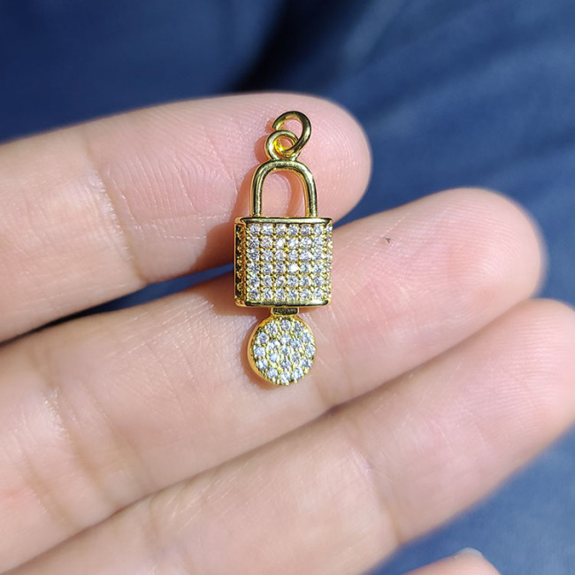 CZ8494 Dainty CZ Micro Pave Jewelry Charms 18k Gold CZ Paved Enamel Heart Lock and Key Saint Benedict Charm Pendants