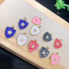 CZ8398 Gold Plated cz diamond pave enamel shield star charms Pendant gift for lady